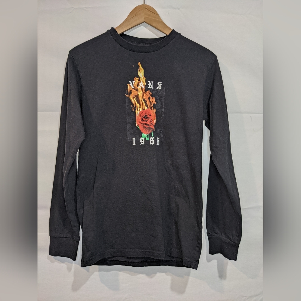 Vintage Style Vans Flame Graphic Long Sleeve T-Shirt Size Small